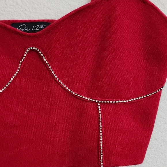 Cropped Rhinestone Embellished Red Tank Top - Picture 3 of 6